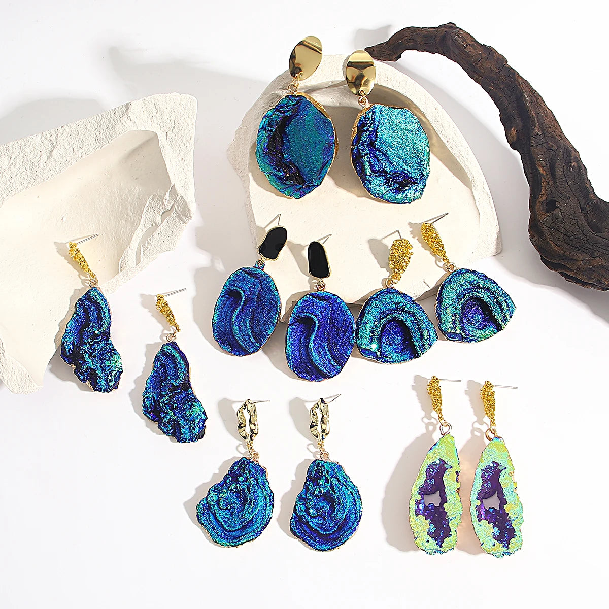 Volcanic Rock Abstract Drop Earrings, Starry Night Boho Jewelry