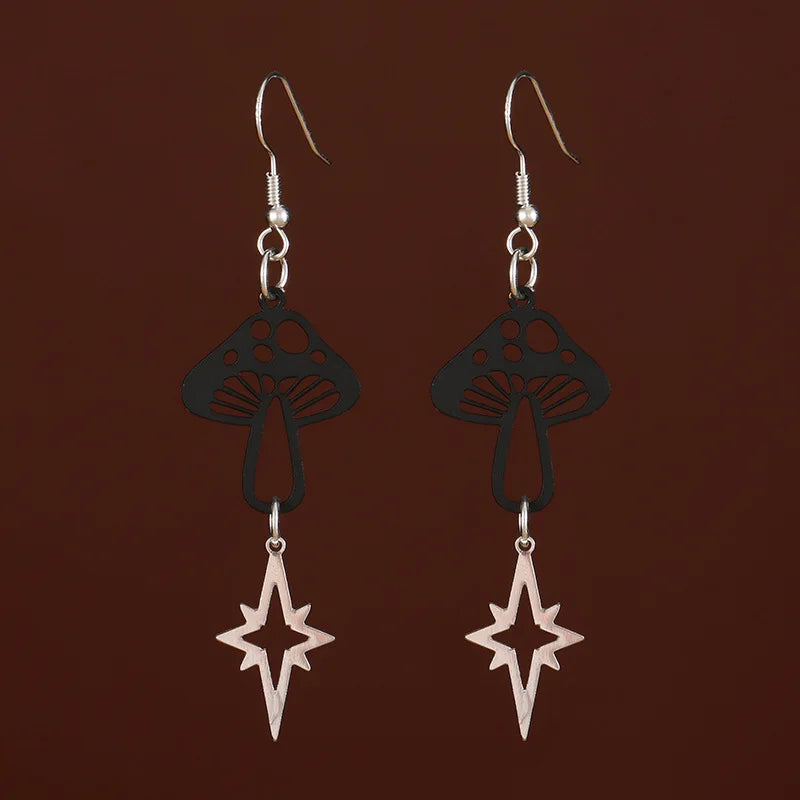 Moon Phase Mushroom Drop Earrings