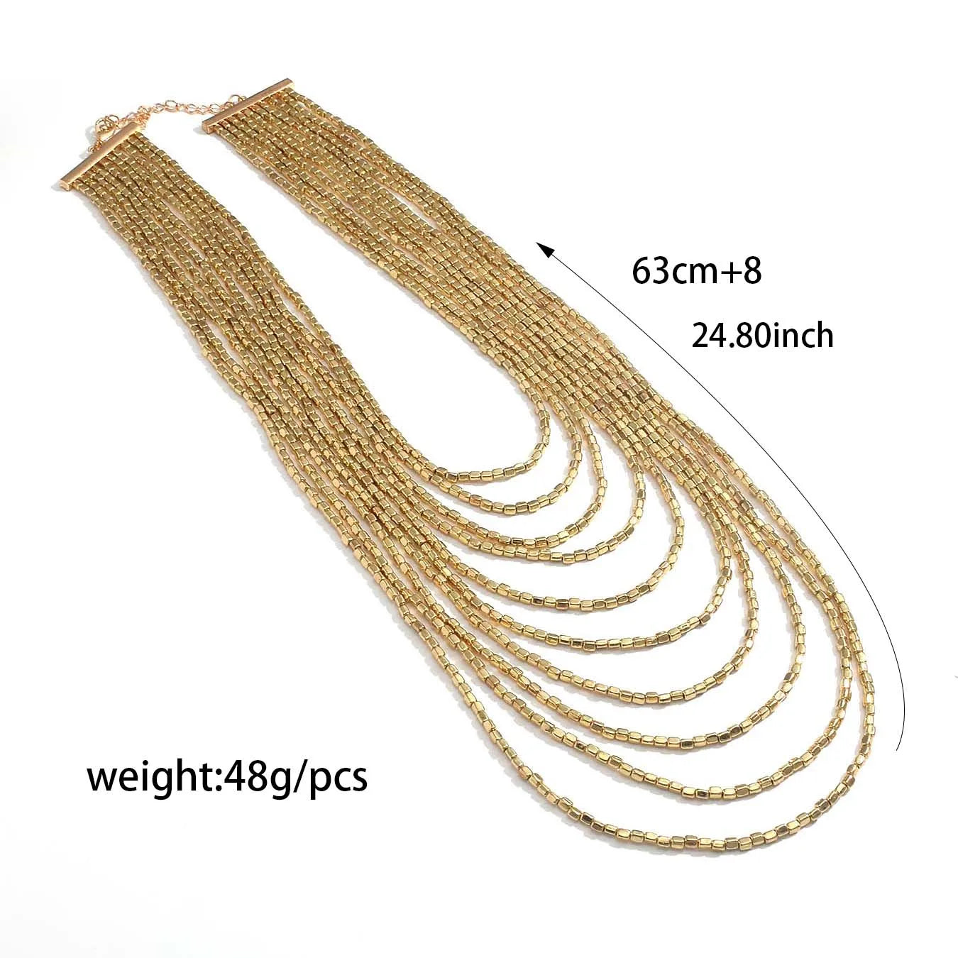 Resin Bead Multilayer Long Statement Necklace Jewelry