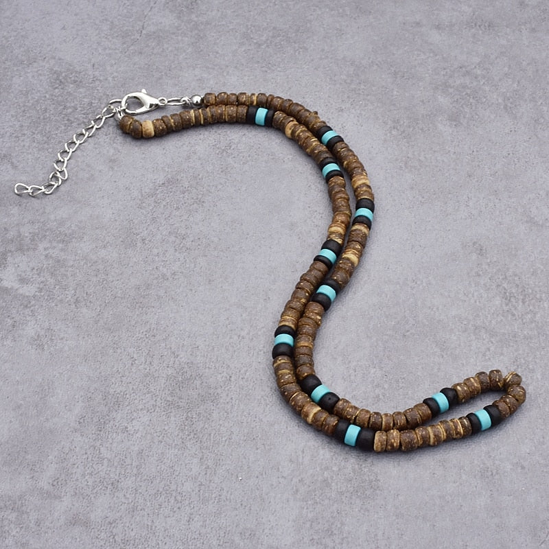 Natural Coconut Shell Necklace Men Minimalist Choker Necklace for Hombre Boy Vintage Beads Short Necklace Present for Him