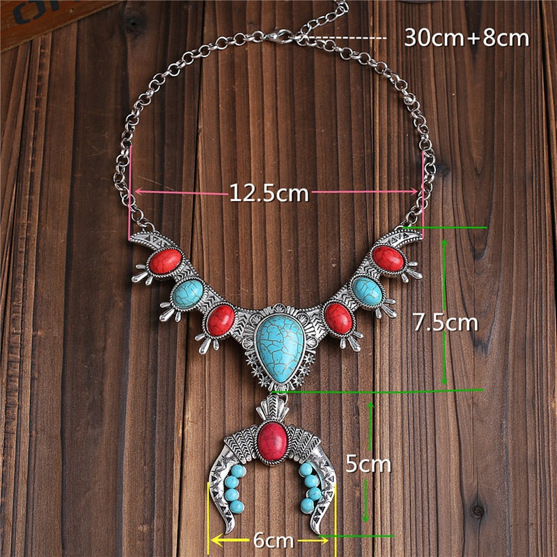 Indian Statement ox Horn Pendants Necklace Women Silver Plated Vintage Tribes Maxi Large Collar Necklace Jewelry