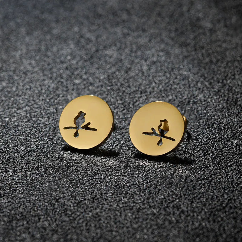 Bird On Branch Stud Earrings, Vintage Nature Boho Jewelry