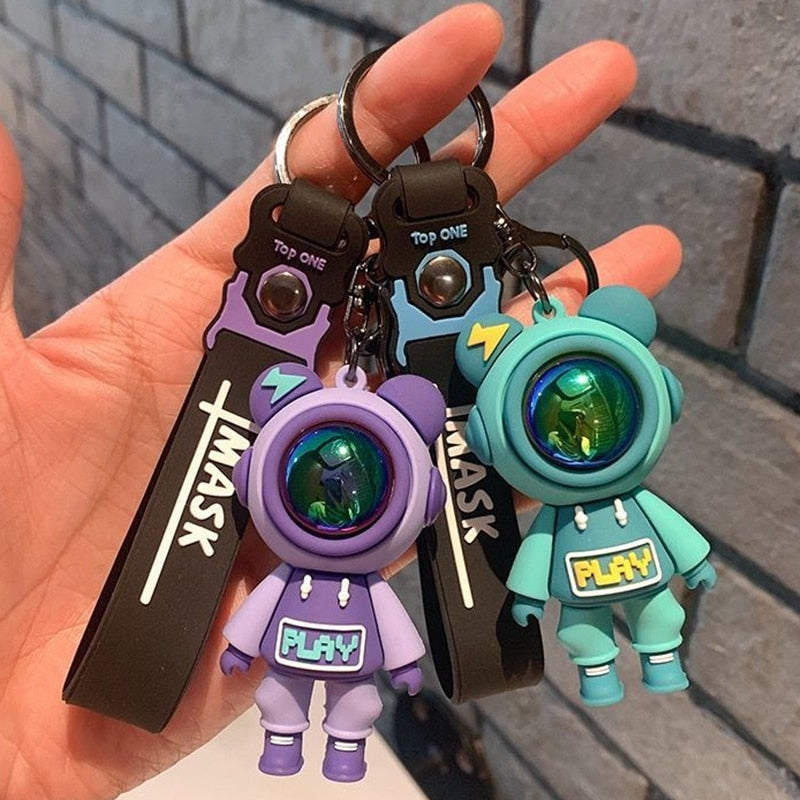 Cartoon Cute Lightning Bear Keychain Astronaut Bear Doll Keyring Bag Pendant Couple Car Keyholder Creative Bag Charm Accessories