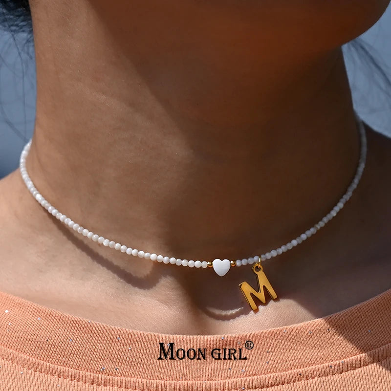 Stainless Steel Initial Letter and Heart Boho Choker Necklace