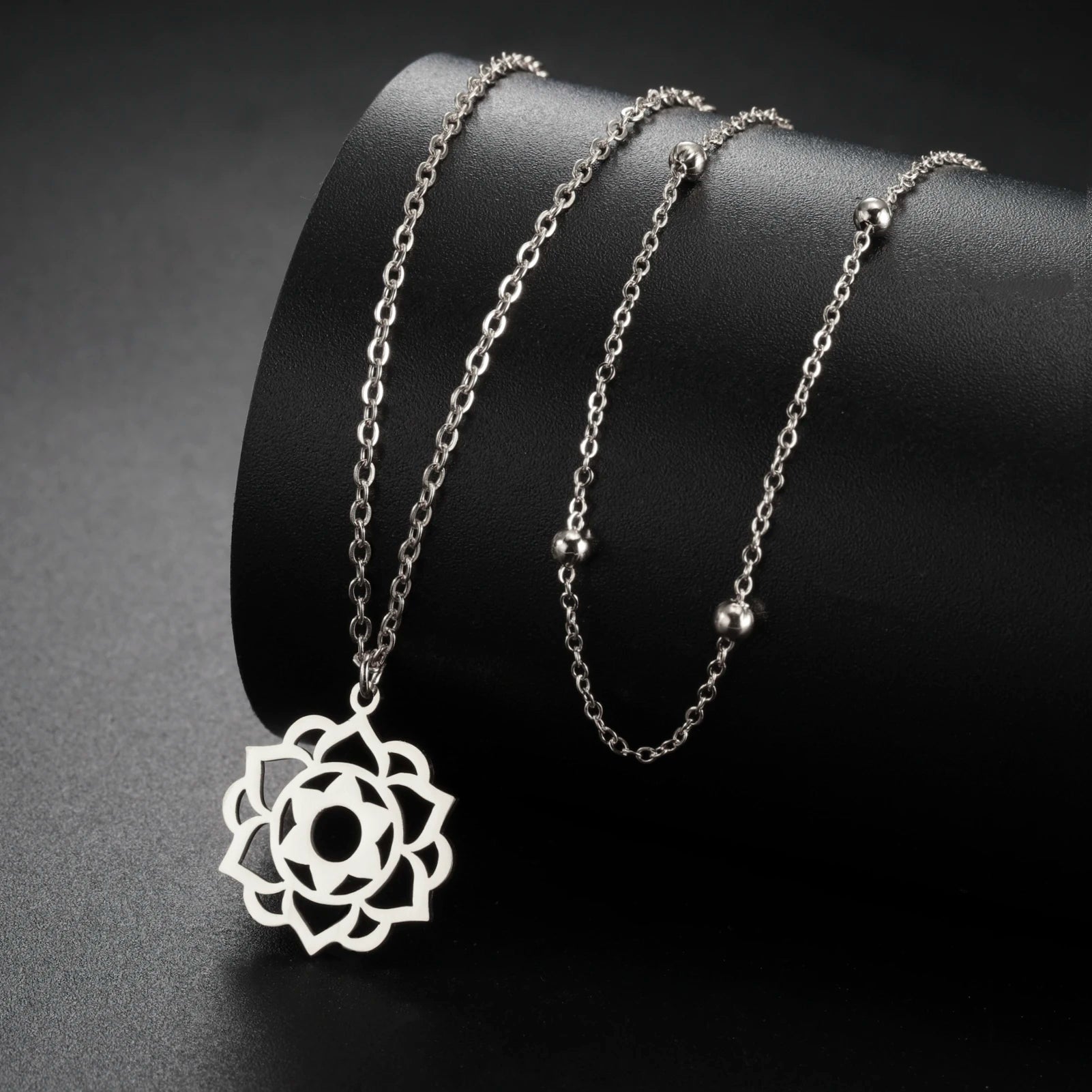 Yoga Lotus & Flower of Life Pendant Necklace, Stainless Steel Chakra Healing Amulet