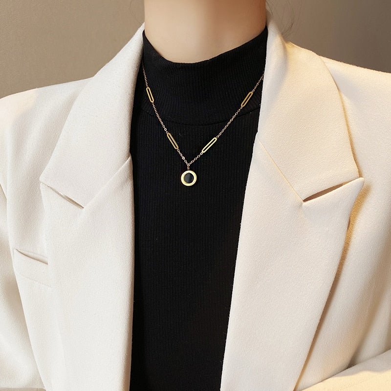 Classic Fashion Stainless Steel Roman Digital Wafer Pendant Necklace 2022 Fashion Jewelry Christmas Party Women's Sexy Necklace