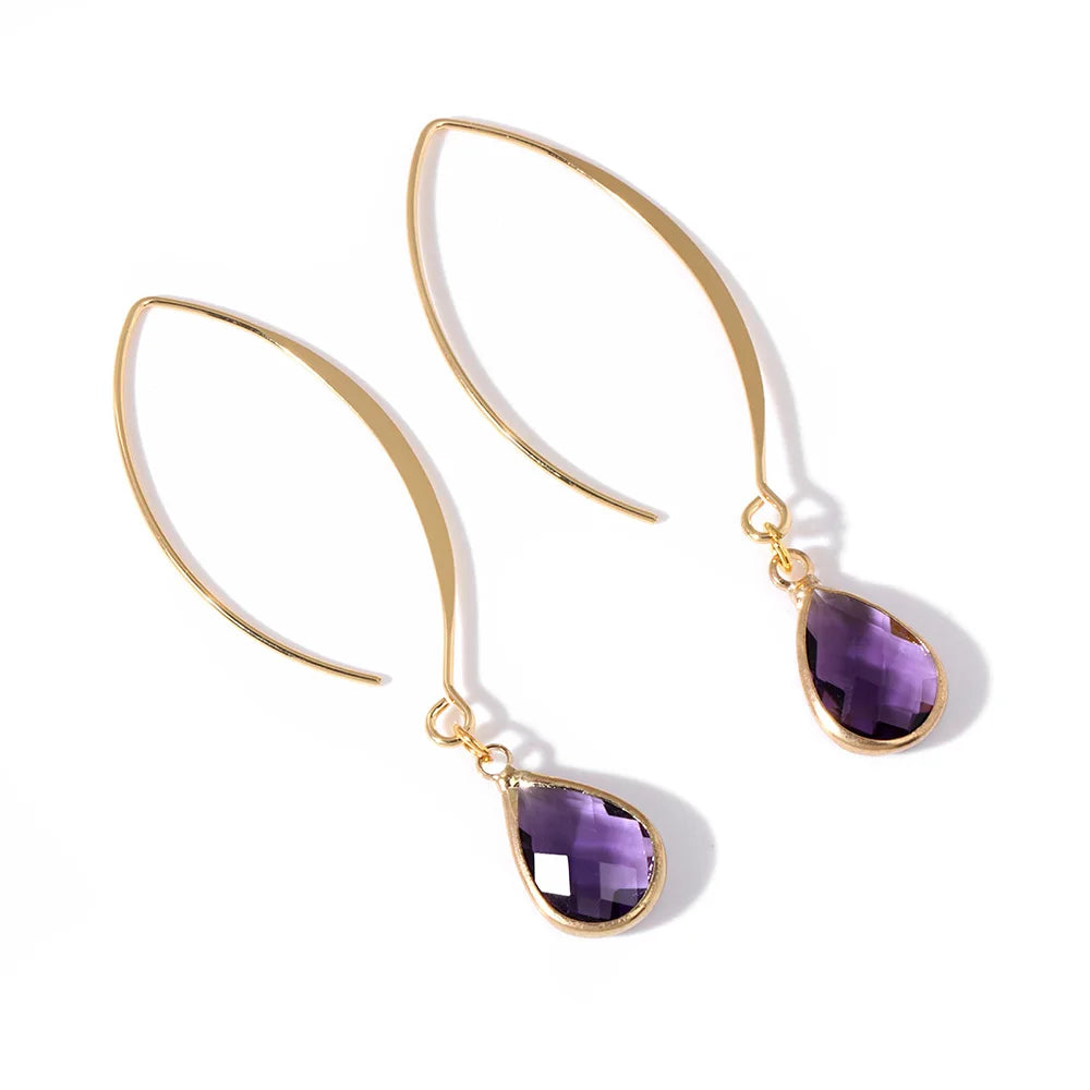 Natural Stone Teardrop Dangle Earrings, Amethyst Rose Quartz Elegant Party Jewelry