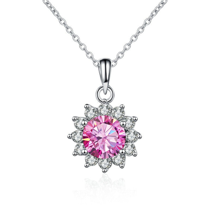Butterflykiss In 925 Sterling Silver Sunflower Pendant Necklace For Women 1.0CT VVS1 Moissanite Diamond Wedding Jewelry Gift