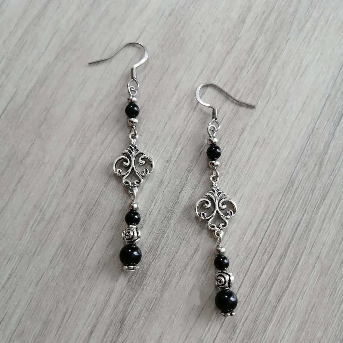 Black Agate Cloud Gothic Drop Earrings Jewelry