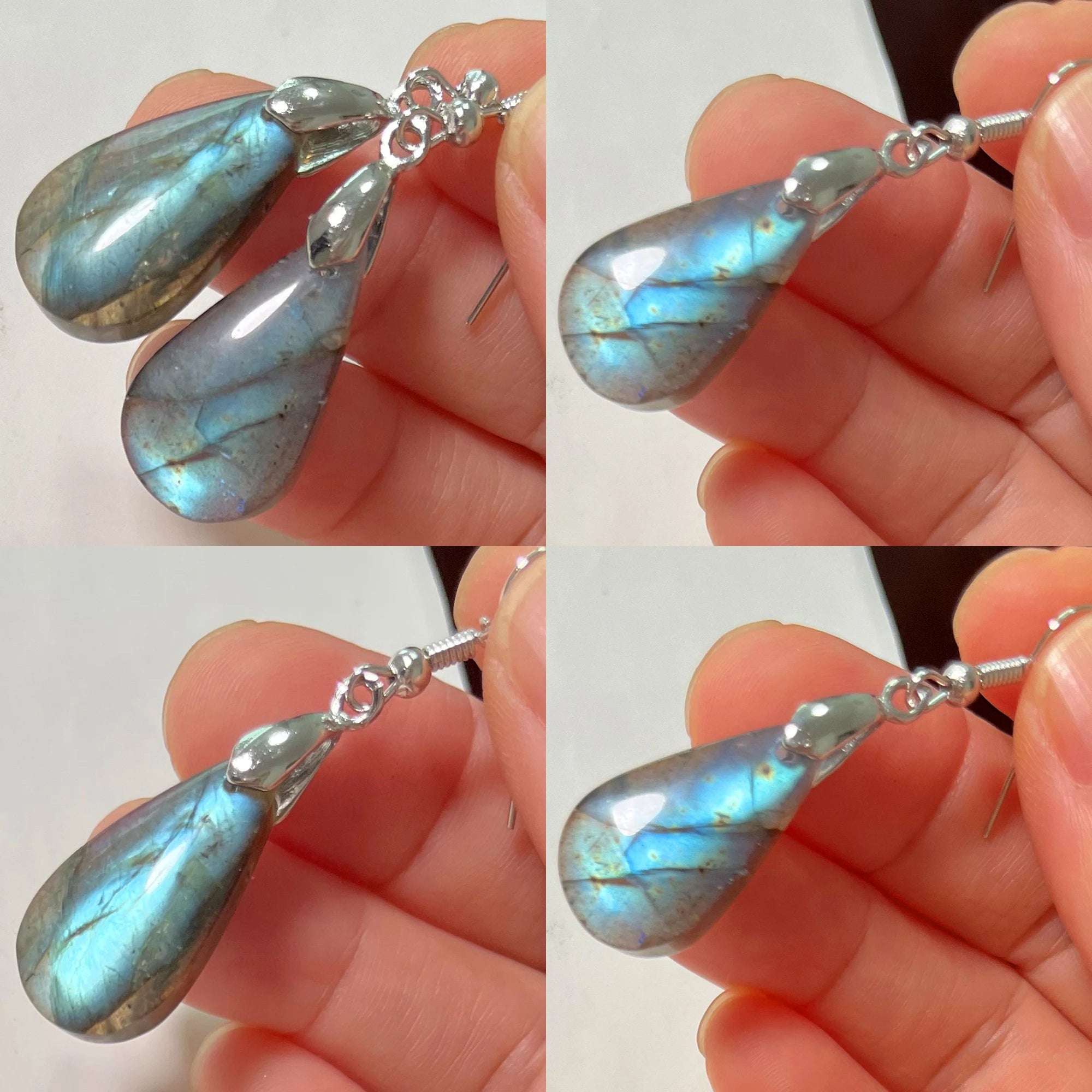 Blue Labradorite Pendant & Earrings Set, Raw Natural Stone Unisex Boho Jewelry