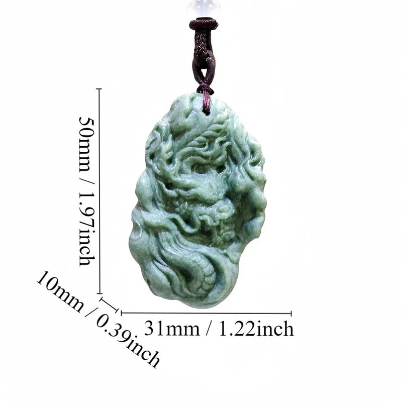 Dark Green Jade Dragon Fox & Owl Pendant Necklace, Carved Amulet Zodiac Talisman