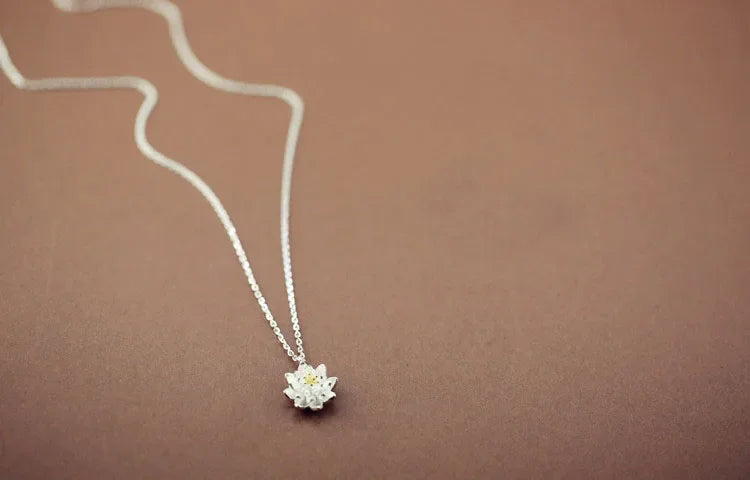925 Sterling Silver Lotus Flower Pendant, Sacred Bloom Necklace