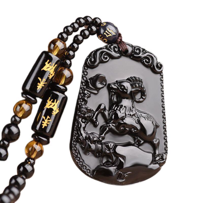 Fashion Frosted Obsidian Sakyamuni Buddha Head Charm Men and Women Amulet Necklace Buddhist Religious Jewelry