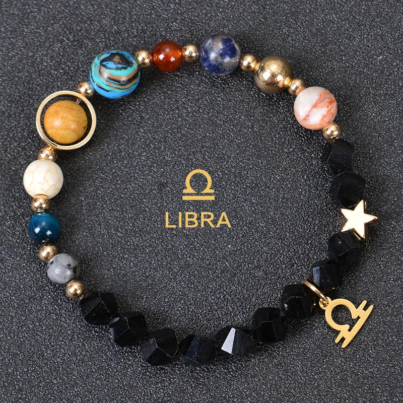 Zodiac Constellation Crystal Bracelet, 12 Signs Natural Stone Beaded Amulet