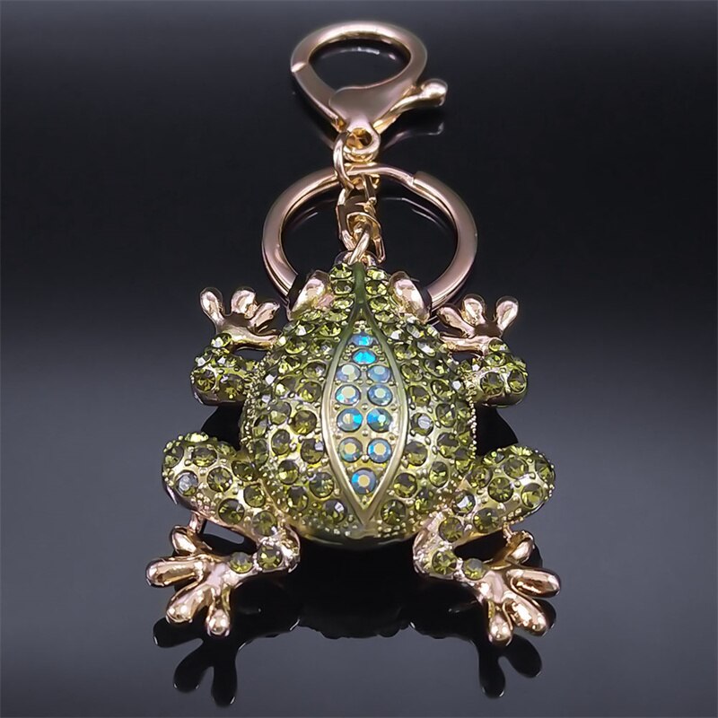 Green Rhinestone Frog Keyring Animal Keychain Pendant Bag Accessories Party Wedding Birthday Gift Jewelry attache porte clef