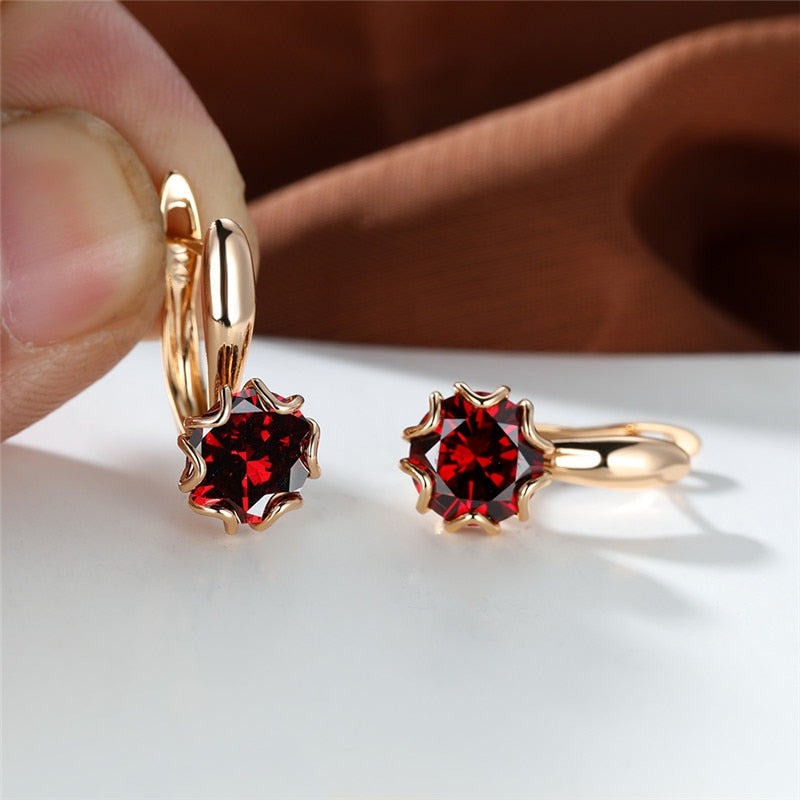 Cute Female Round Stone Hoop Earrings Rainbow Crystal Multicolor Zircon Earrings Boho Rose Gold Color Wedding Earrings For Women
