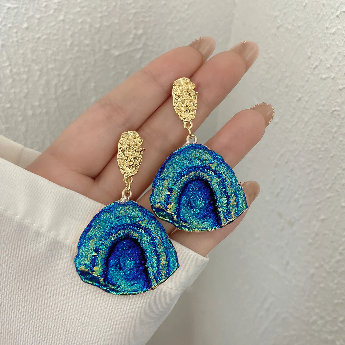 Volcanic Rock Abstract Drop Earrings, Starry Night Boho Jewelry