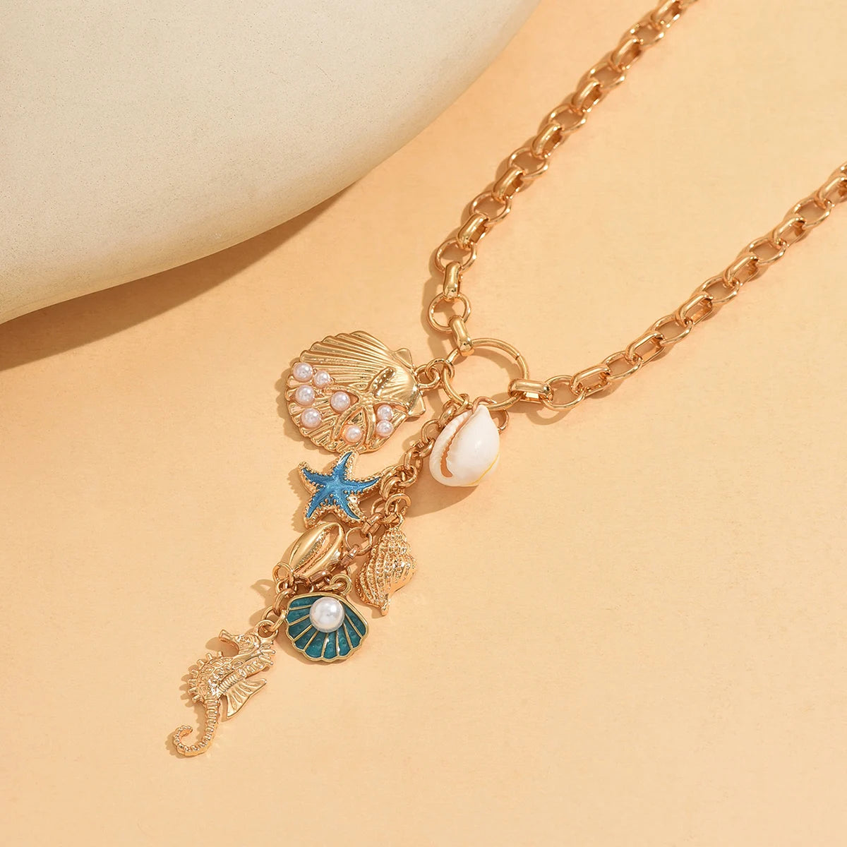 Chunky Gold Ocean Charm Boho Necklace