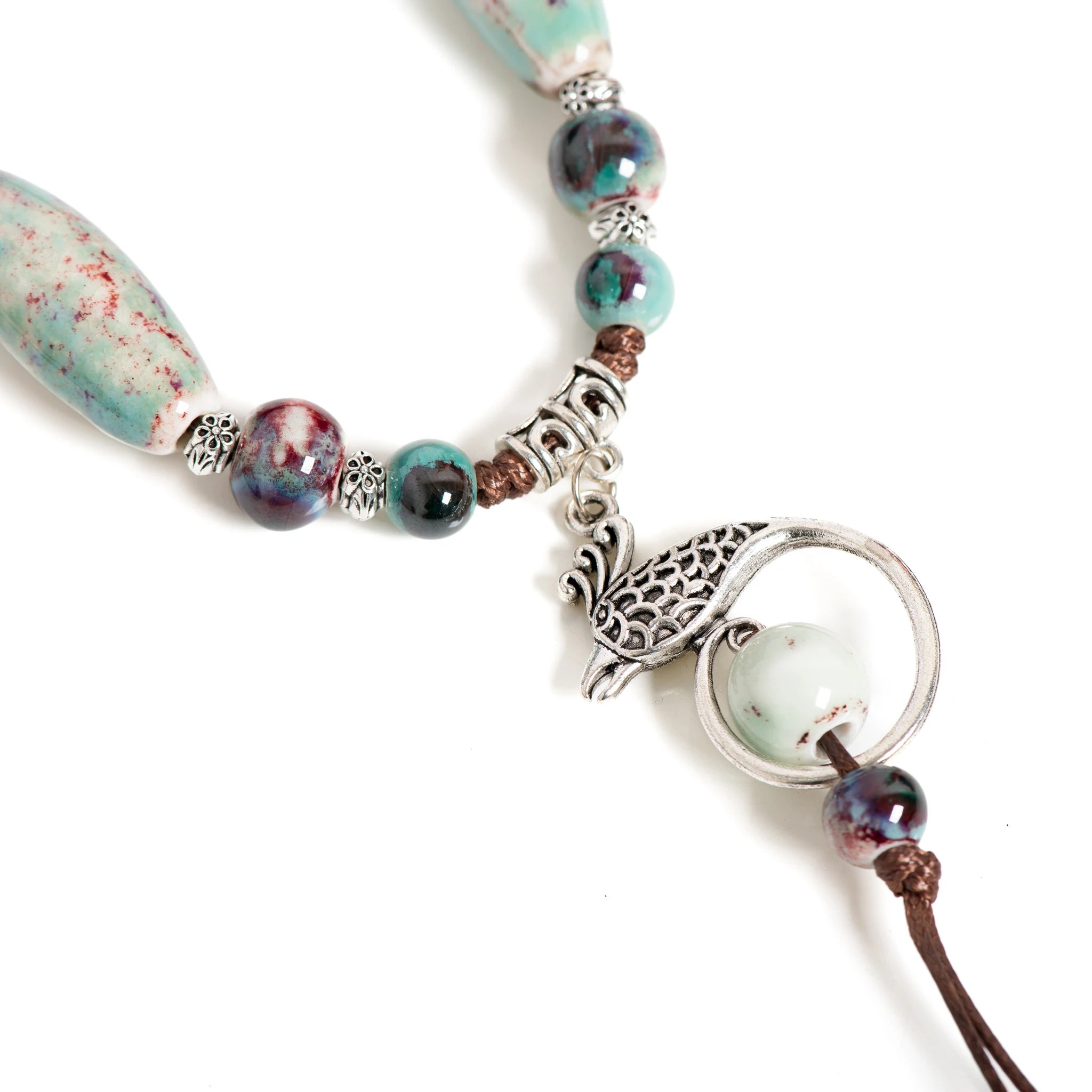Phoenix Ceramic Bead Long Tassel Necklace Jewelry