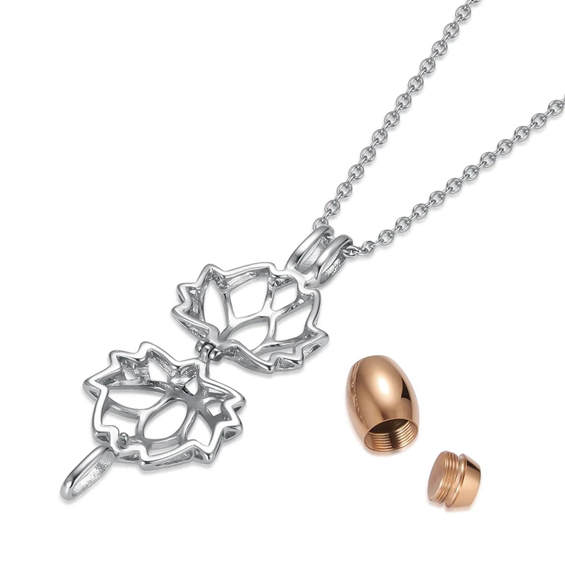 Lotus Flower Cremation Ashes Keepsake Urn Pendant Necklace, Memorial Ash Jewelry