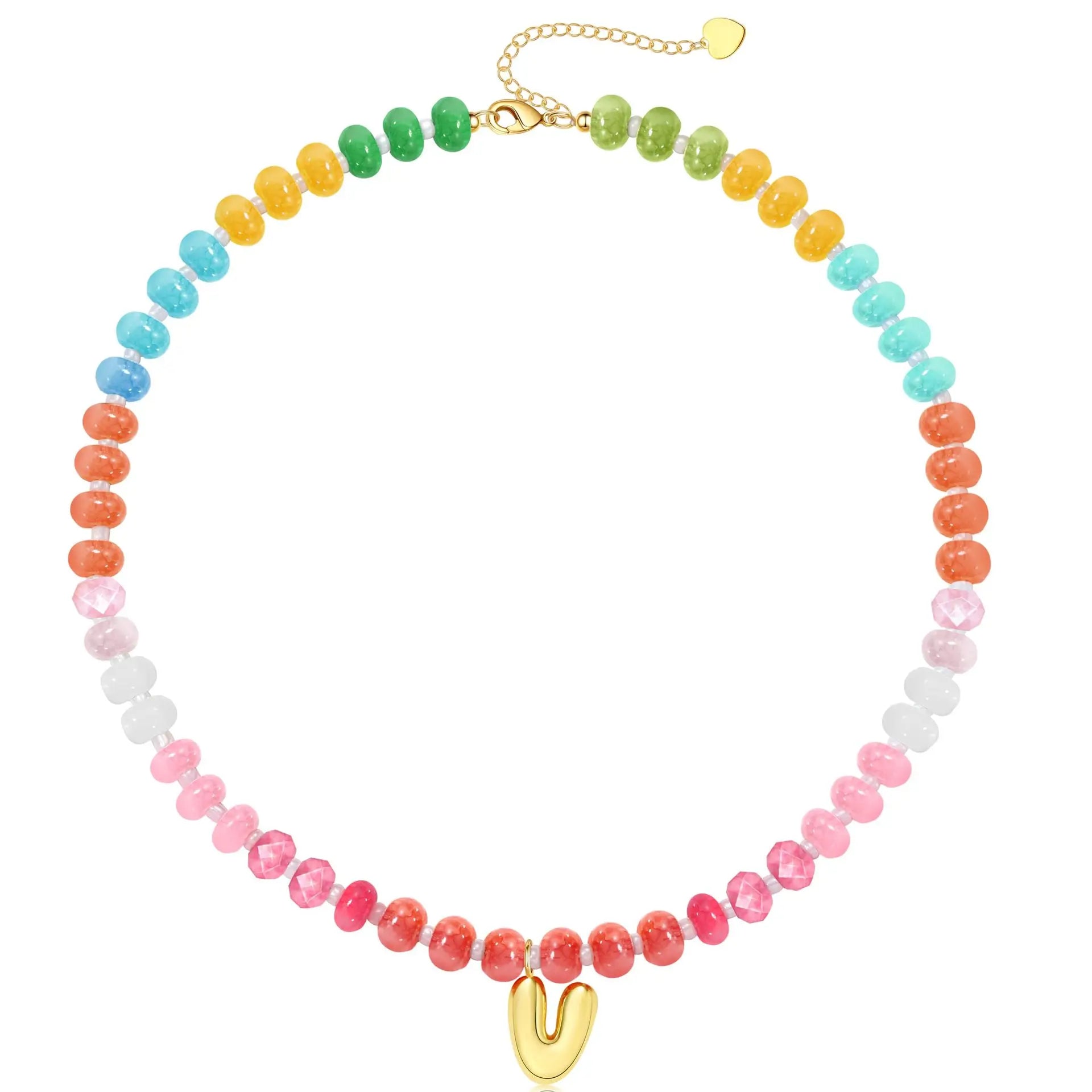 Initial Letter Stone Bead Choker