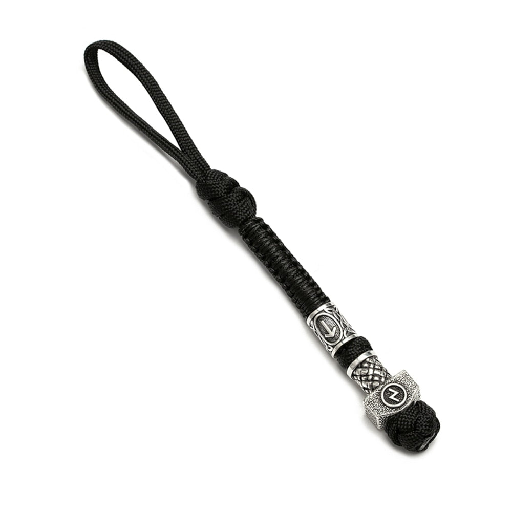 Norse Runes Beads Survival Rope Keychain Men's Lanyard Thor's Hammer Knife Pendant Keyring Car Key Accessories Handmade Jewelry