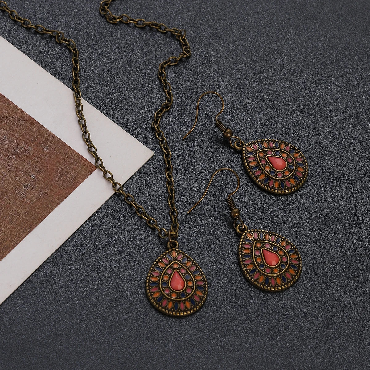 Colorful Bead Flower Necklace Earring Set Jewelry