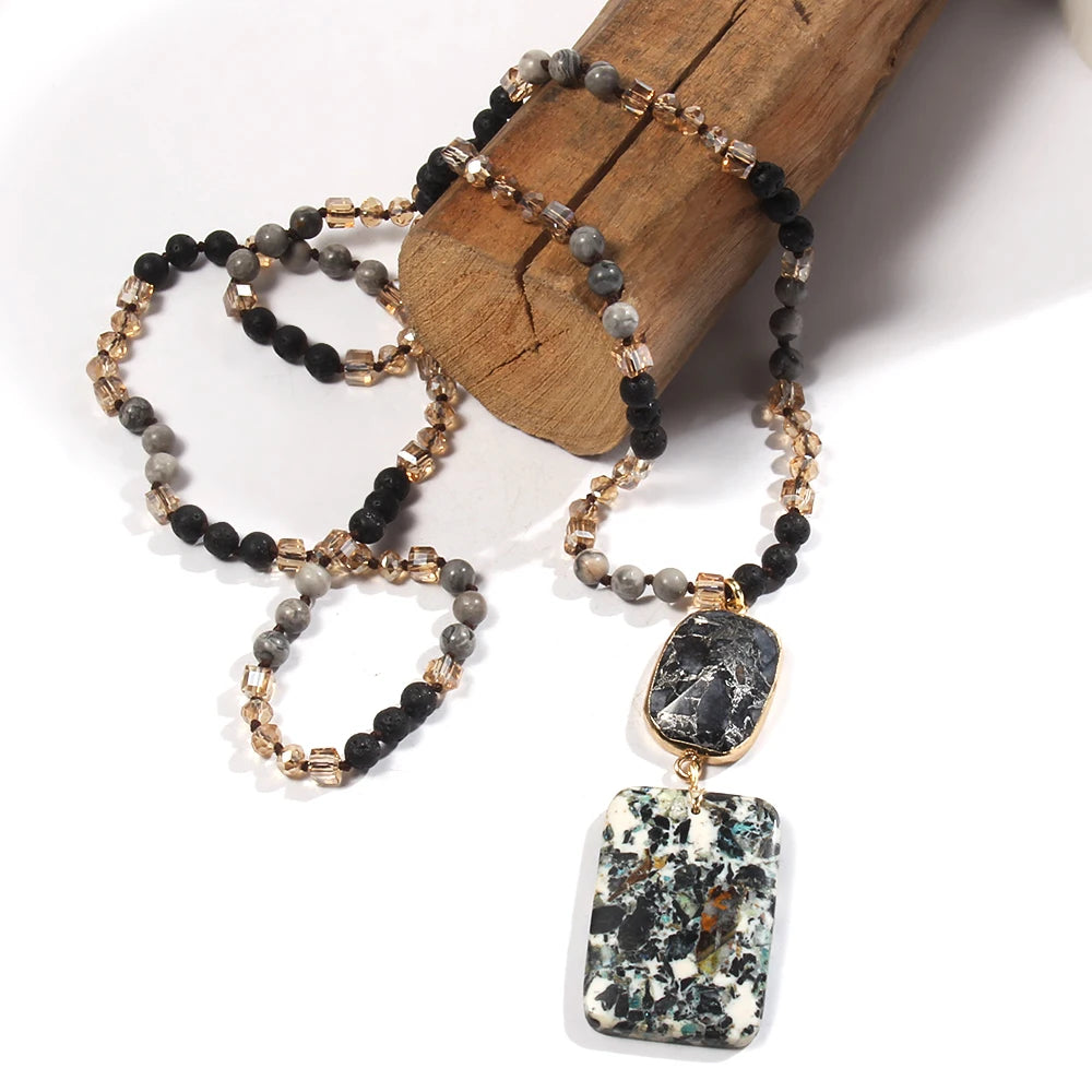 RH Fashion Bohemian Jewelry Natural Stones Crystal Stone Knotted Semi Precious Stone Boho Multi Pendant Necklace Women Gift - Charlie Dolly