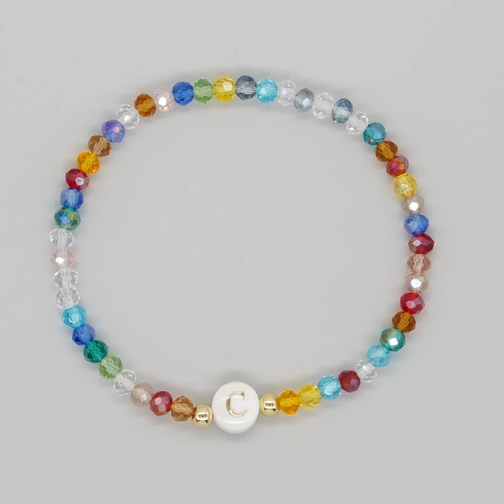 Crystal and Shell Initial Letter A to Z Boho Bracelet