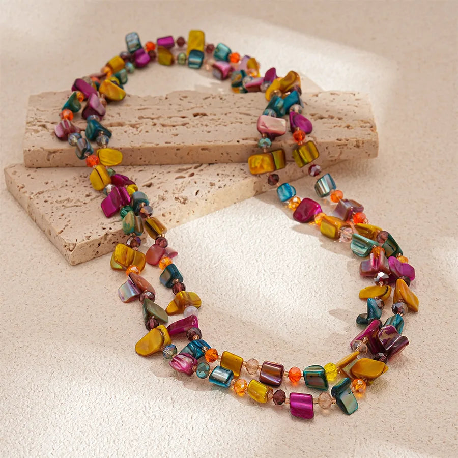 Irregular Shell Bead Double Layer Long Necklace Jewelry