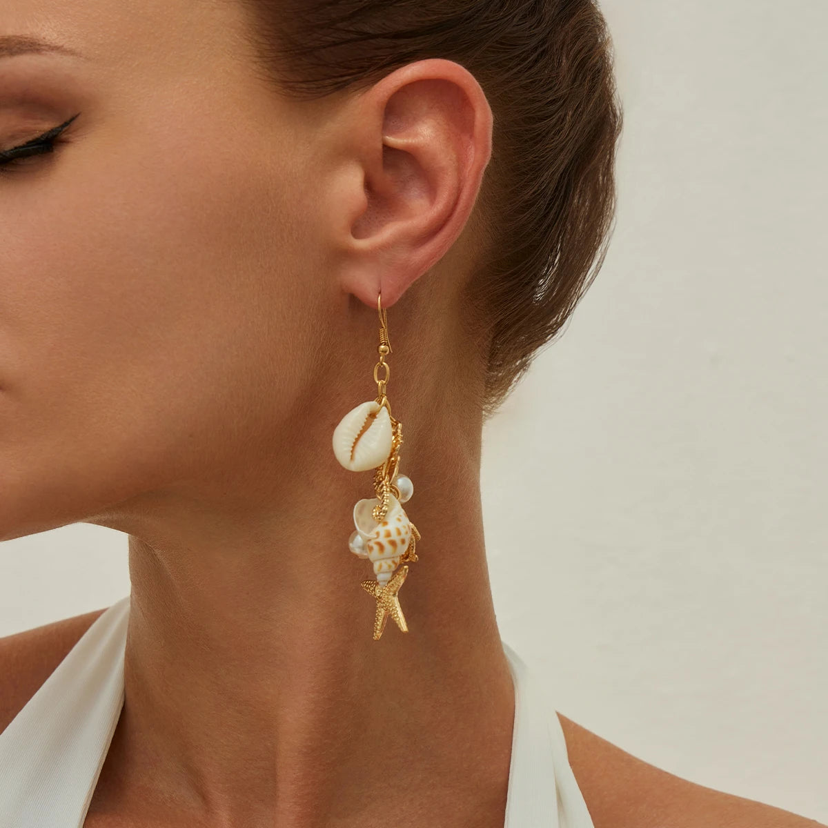 Starfish Scallop Long Tassel Drop Earrings Jewelry
