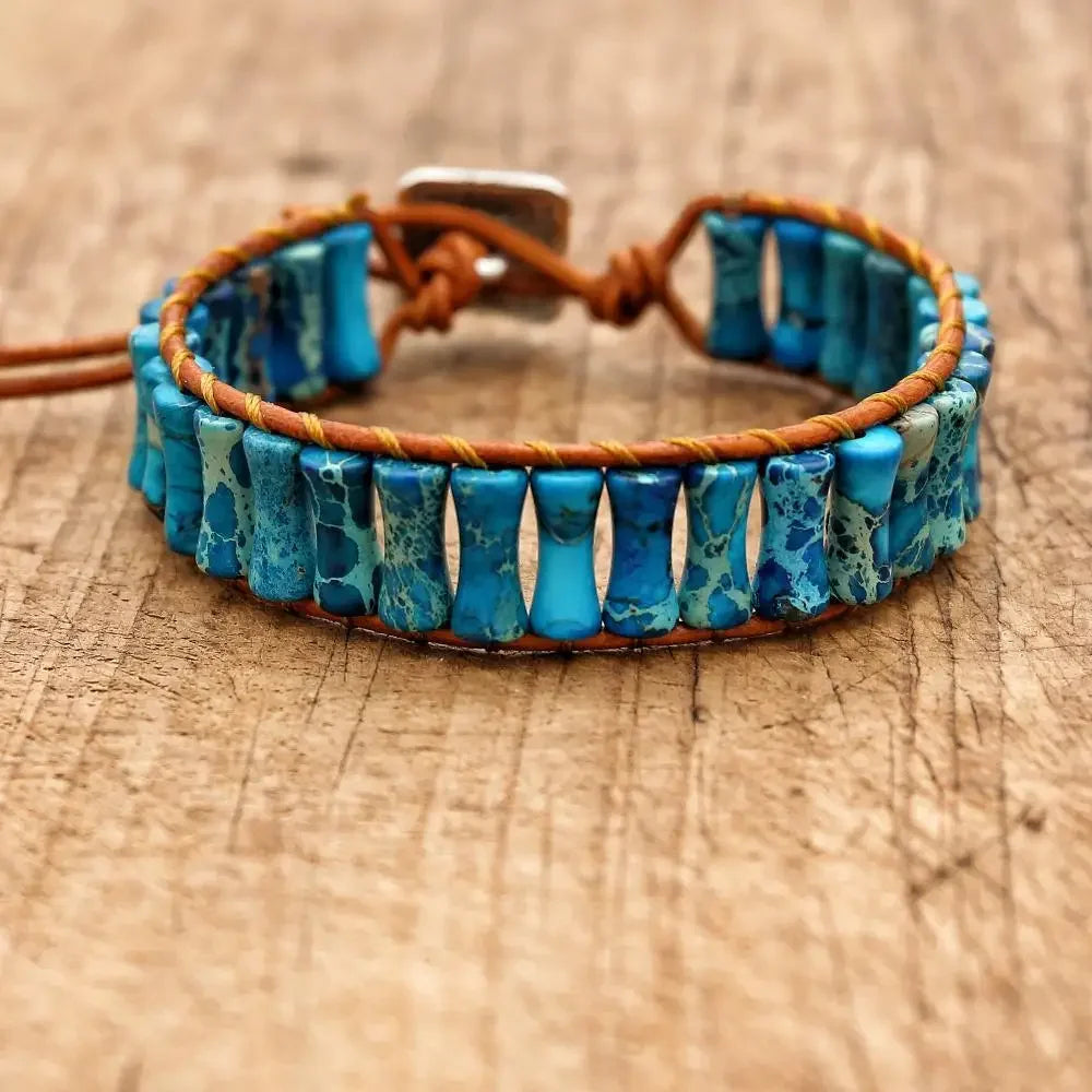 Amazonite Natural Stone Leather Wrap Bracelet
