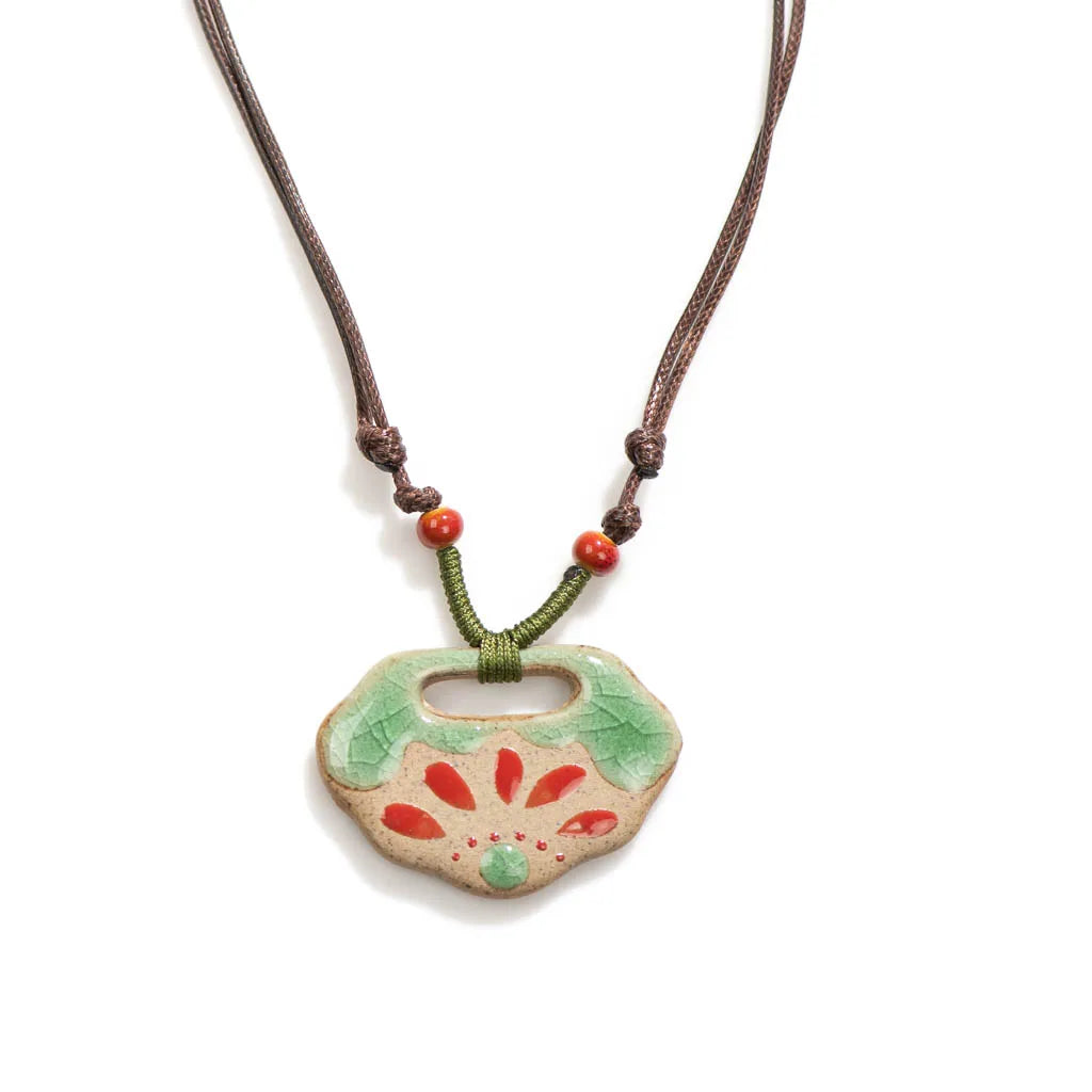 Handmade Ceramic Ethnic Pendant Necklace Jewelry