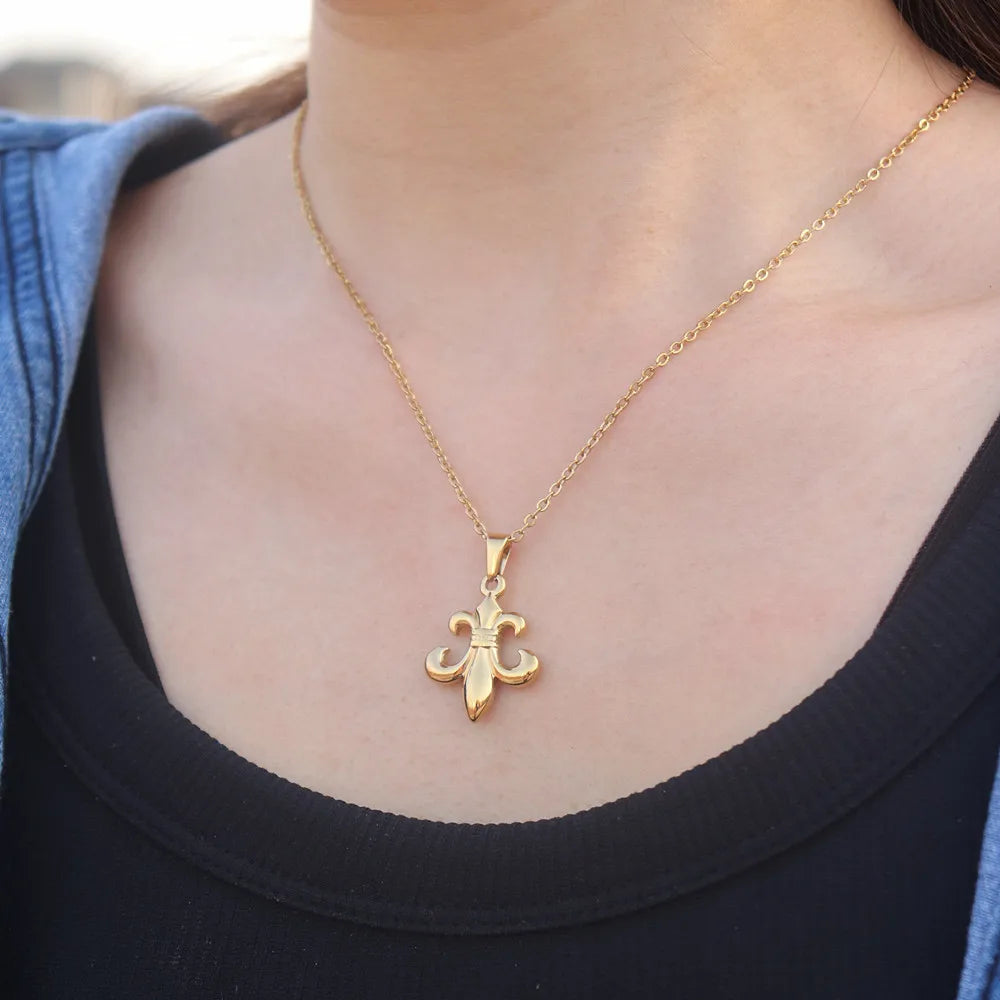 Fleur De Lis Saint Necklace, Catholic Religious Stainless Steel Choker
