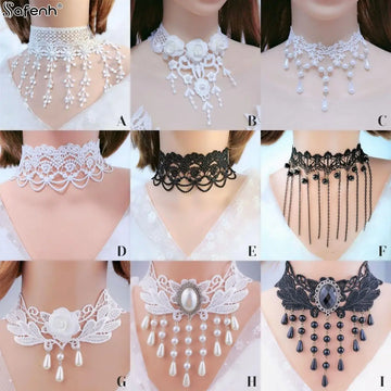 Gothic Victorian Black Lace Necklace Women Girl Boho Crystal Tassel Sexy Lace Choker Steampunk Dark Loli Style Halloween Jewelry - Charlie Dolly