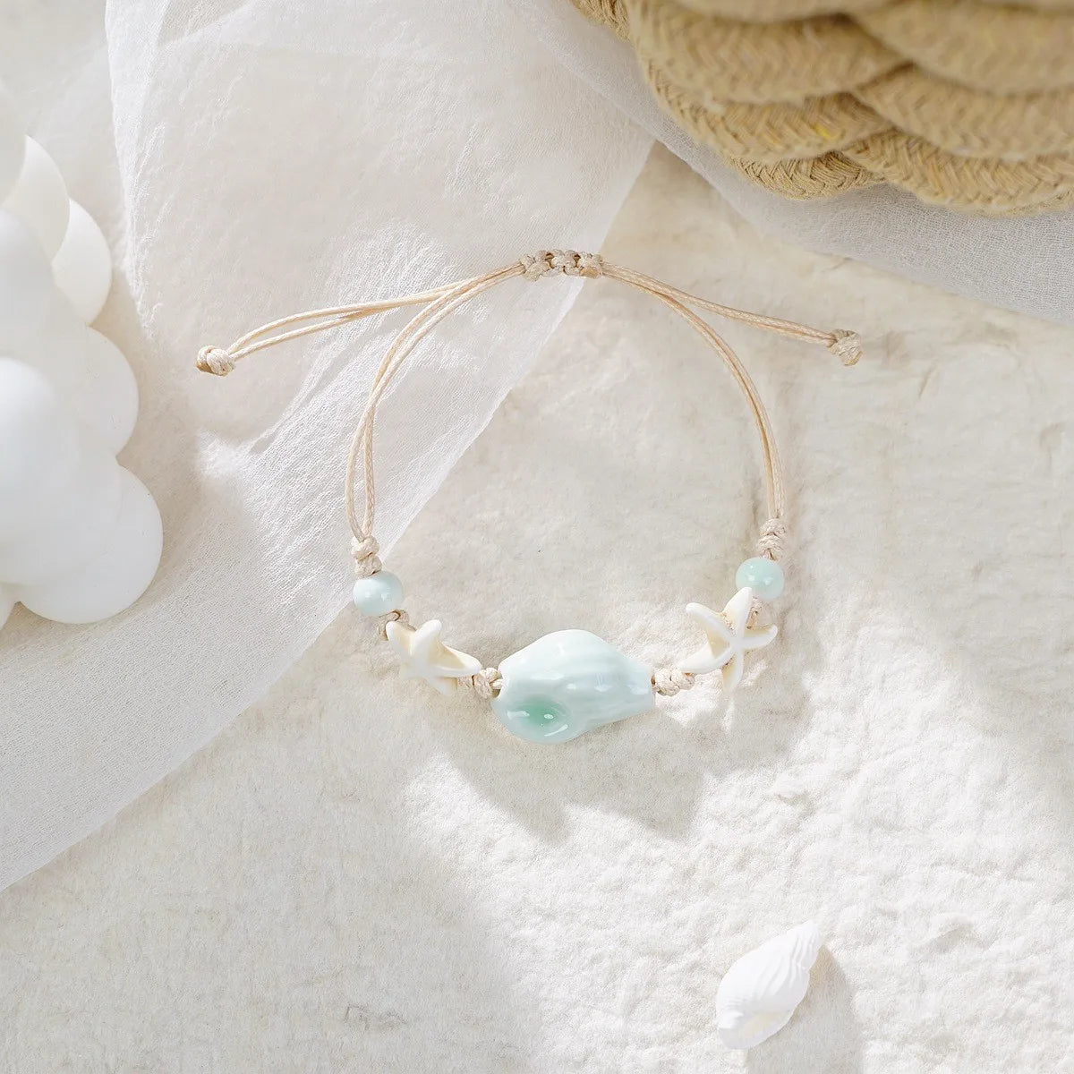 Conch and Starfish Shell Beaded Boho Bracelet