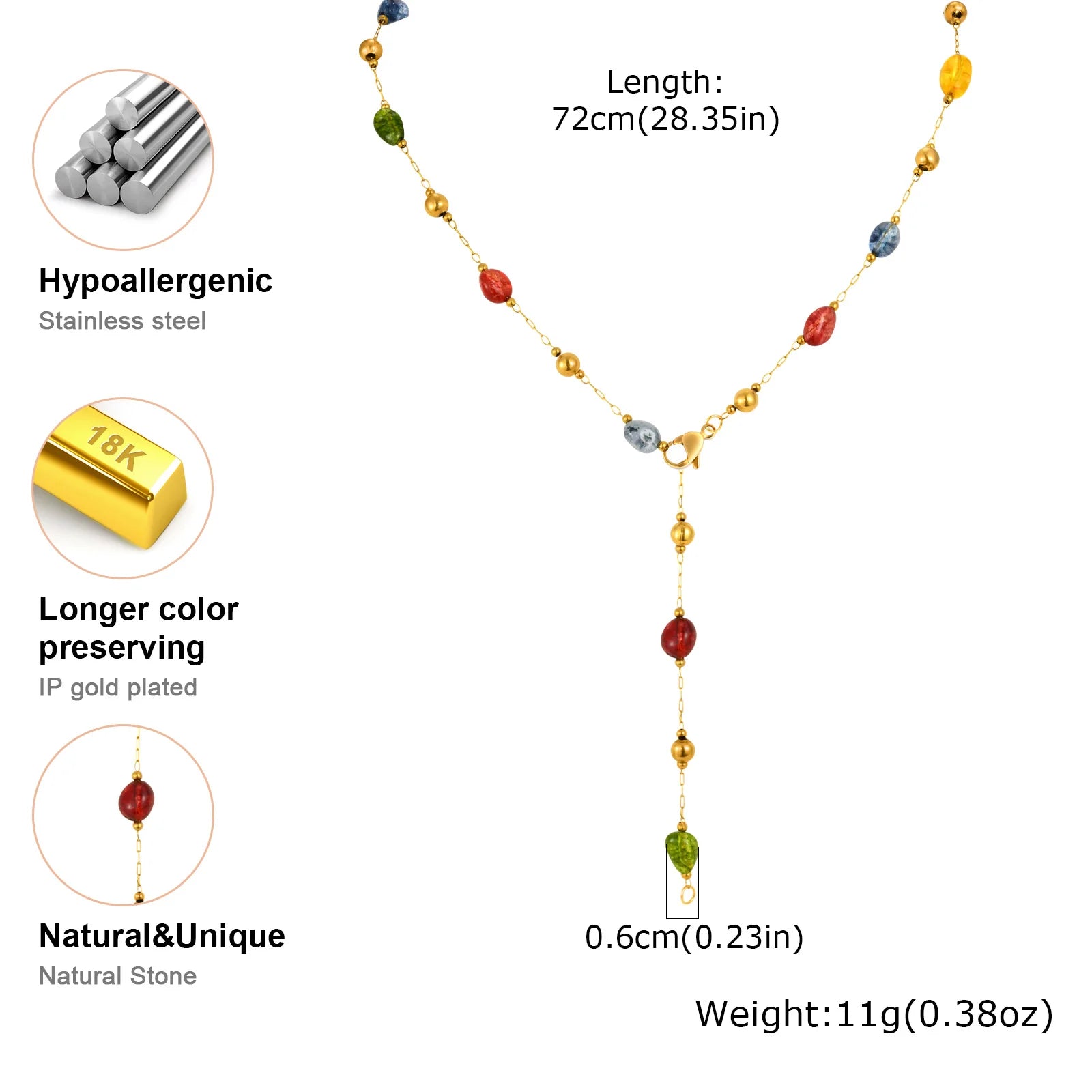 Rainbow Gemstone Y-Chain Boho Necklace & Bracelet