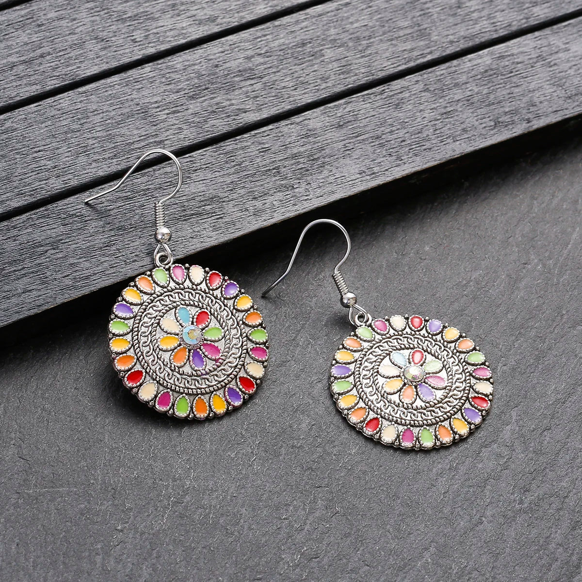 Colorful Bead Flower Necklace Earring Set Jewelry