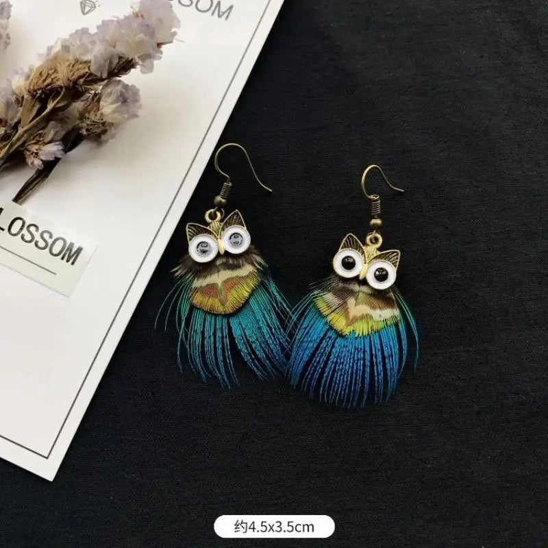Peacock Feather Long Statement Earrings Jewelry
