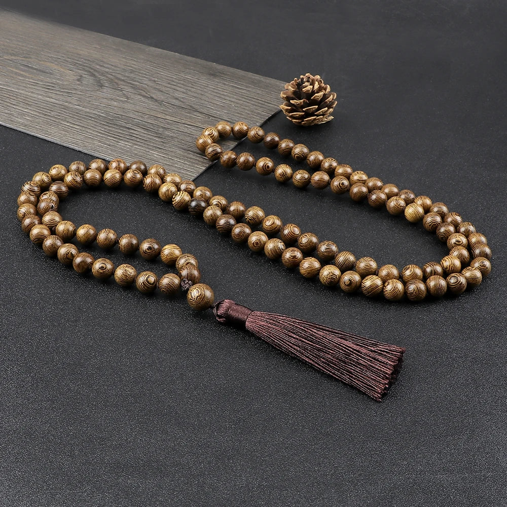 Wooden Bead 108 Mala Tassel Necklace Jewelry