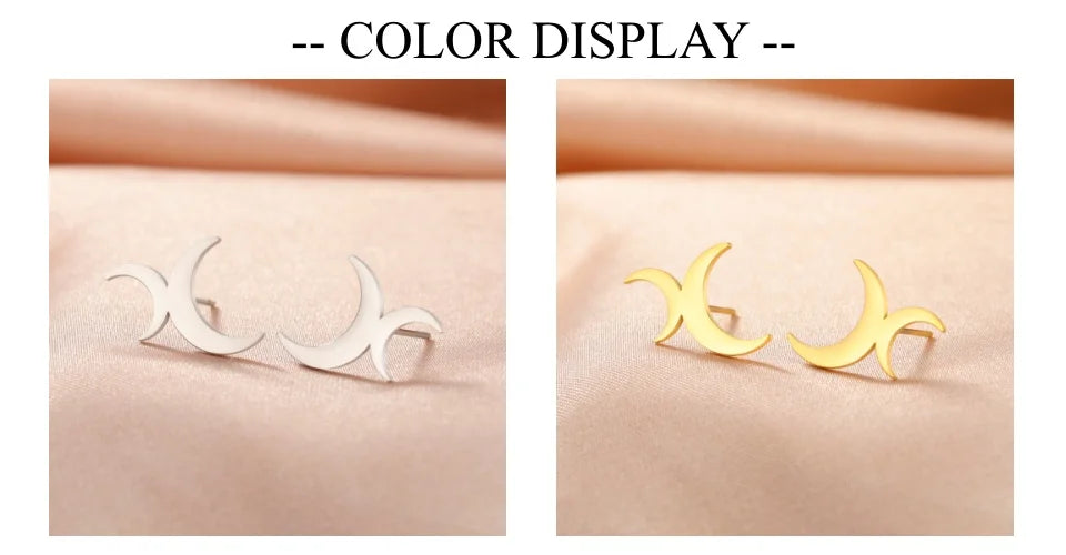 Crescent Moon Dangle Stud Earrings, Vintage Lunar Phase Celestial Talisman