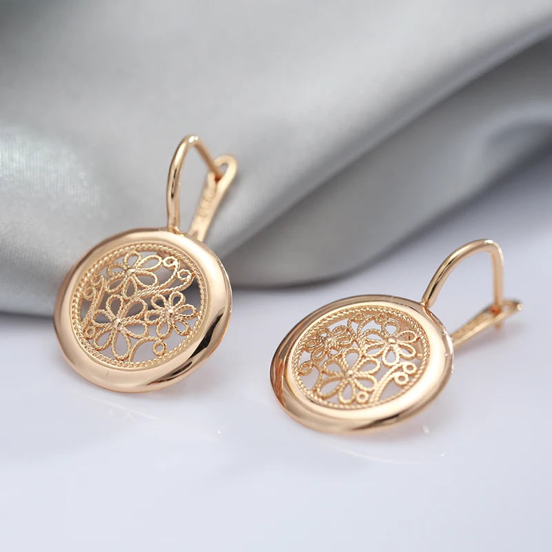 Rose Gold Glossy Flower Dangle Earrings Jewelry