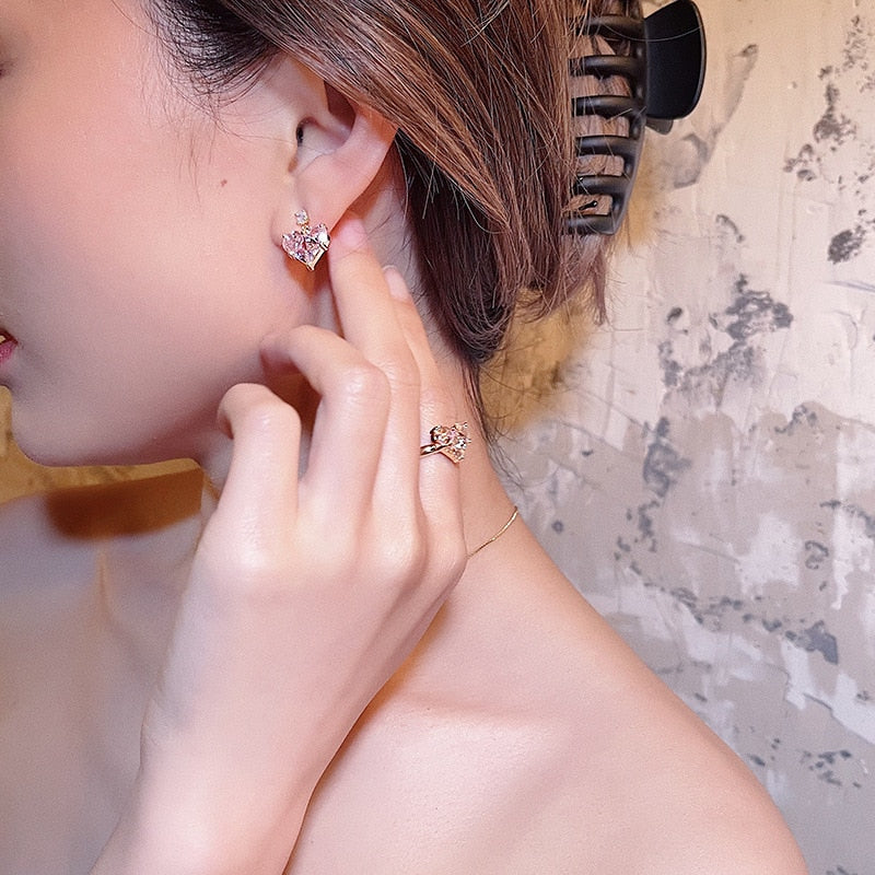 LATS 2022 New Fashion Trend Unique Design Elegant Delicate Pink Love Zircon Clavicle Necklace for Women Cute Jewelry Party Gift - Charlie Dolly