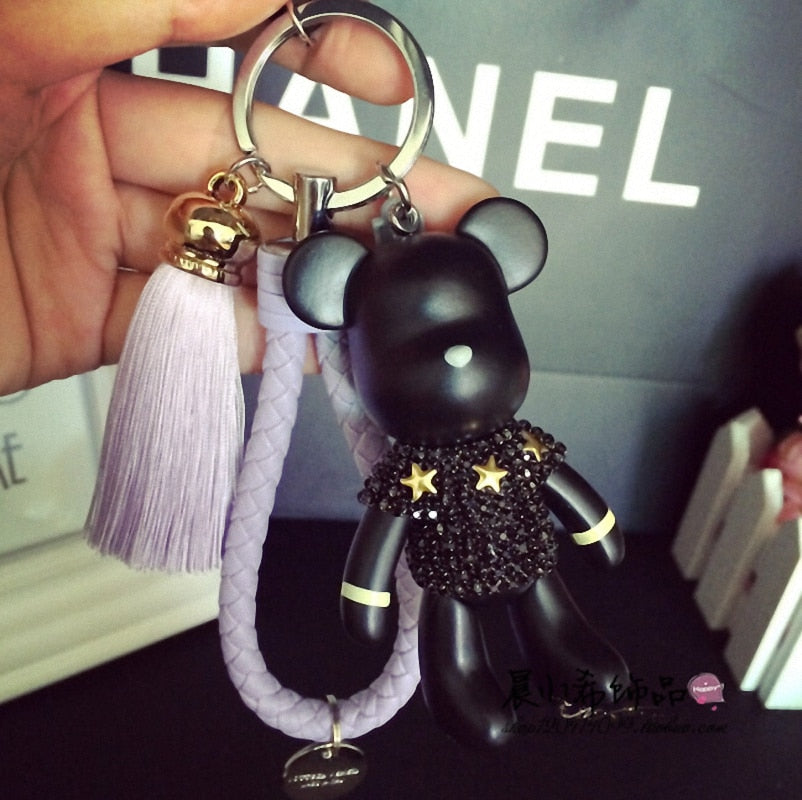 Bomgom Tassels Cartoon Popobe Gloomy Bear Keychain Cute Bag Charm Holder Cartoon Resin Key Chain Rhinestone Keychain