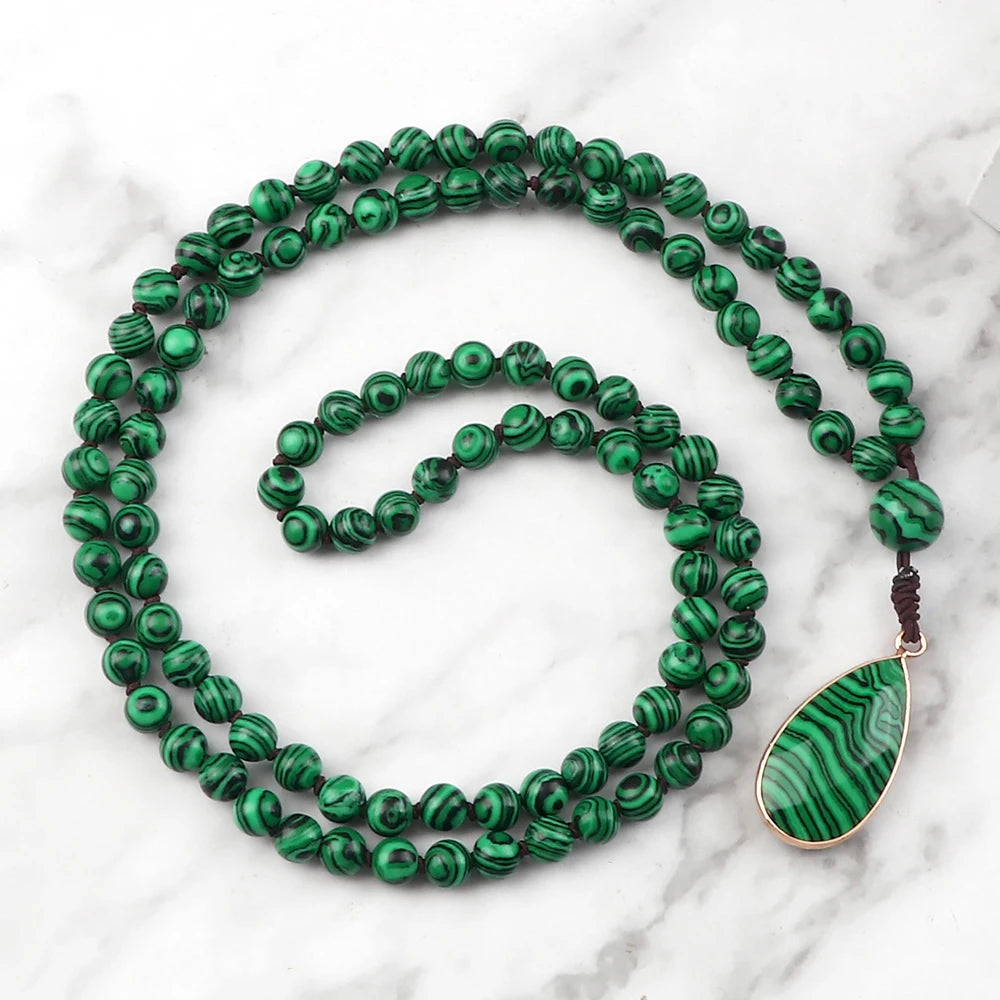 Malachite 108 Mala Necklace Bracelet Set Jewelry