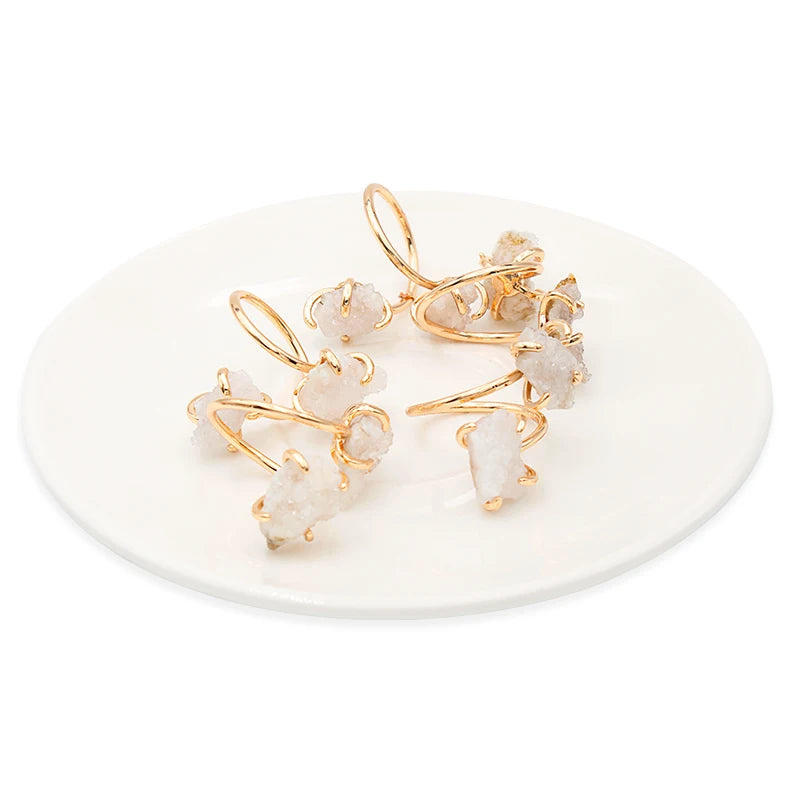 Irregular Crystal Cluster Open Ring for Women Girls Claw Setting Gold-color Boho Natural Stone Finger Jewelry Resizable - Charlie Dolly