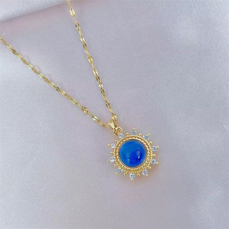 G&D Feeling Mood Sensitive Color Changing Sun Flower Pendant Necklace Gold Color Stainless Steel Necklaces Gift Jewelry