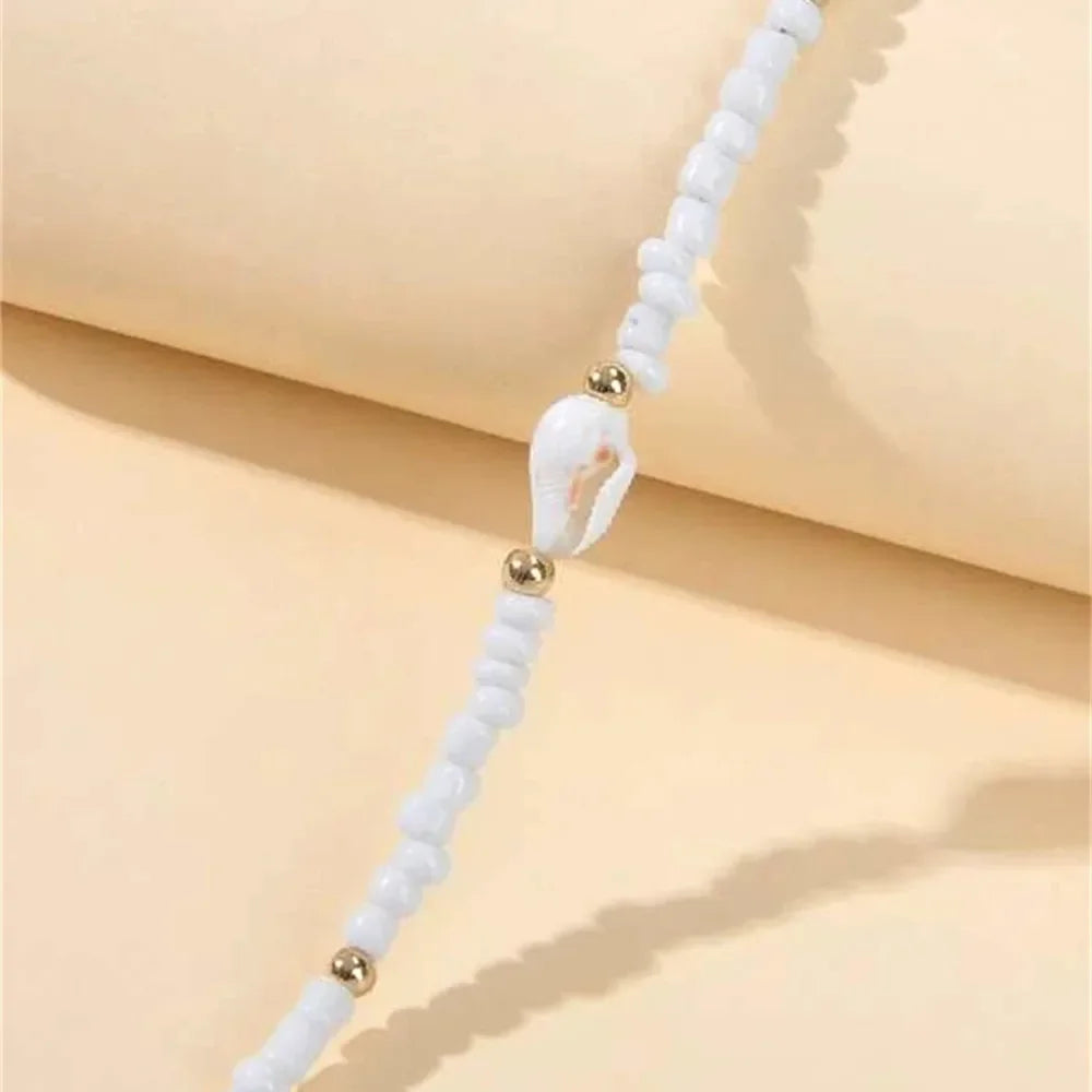 Conch Shell White Bead Chain Necklace Jewelry