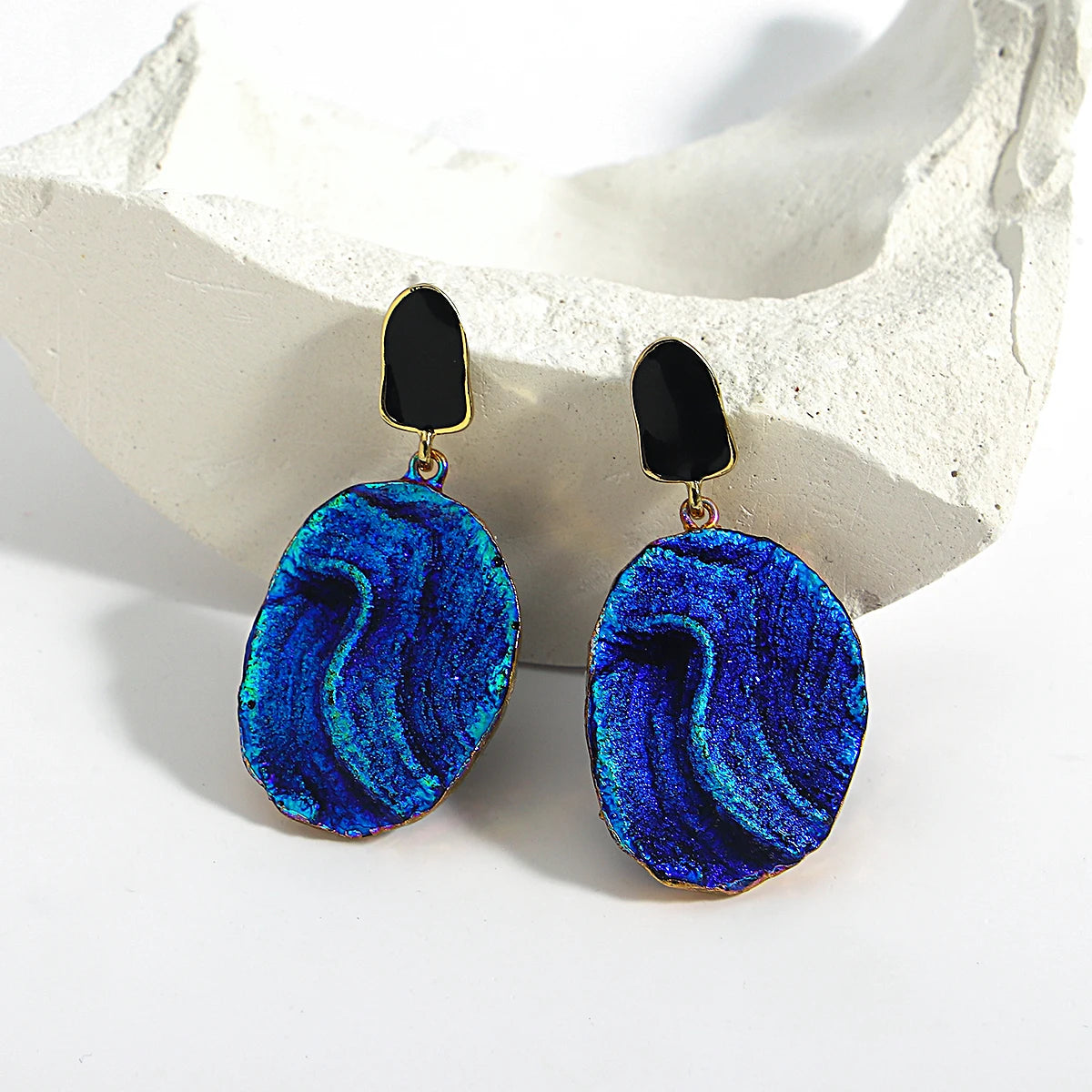Volcanic Rock Abstract Drop Earrings, Starry Night Boho Jewelry
