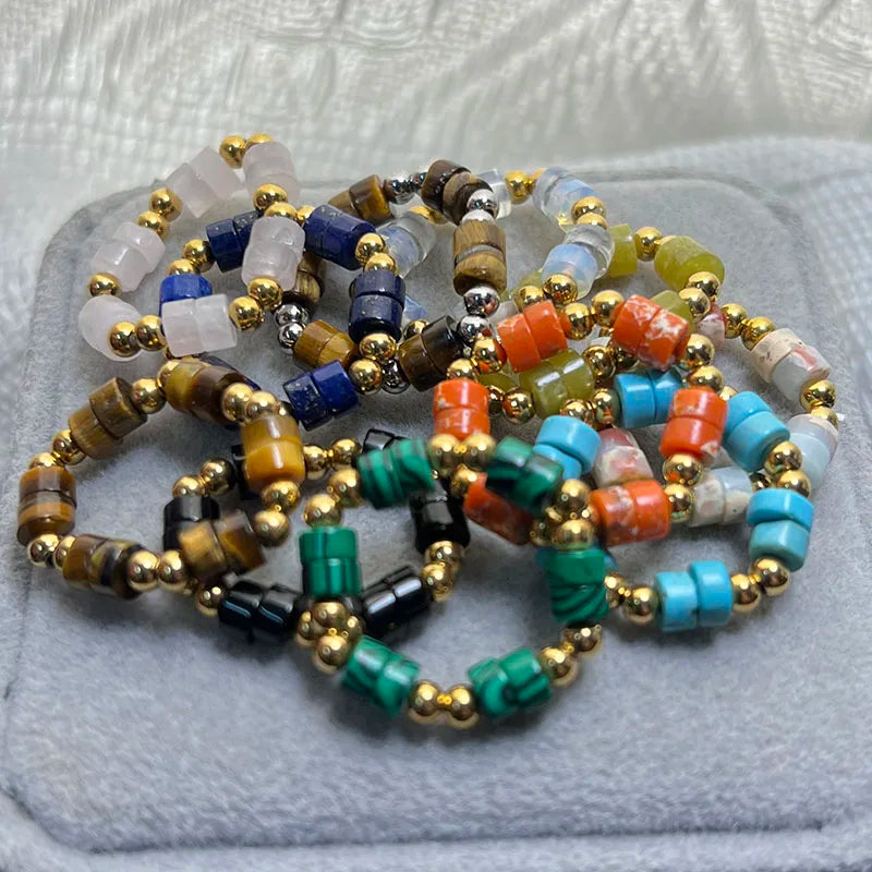 Boho 2*4mm Natural Stone Rings Women Handmade Jewelry Friendship Gifts Agate Tigereye Opal Statement Ring Stainless Steel Beads - Charlie Dolly
